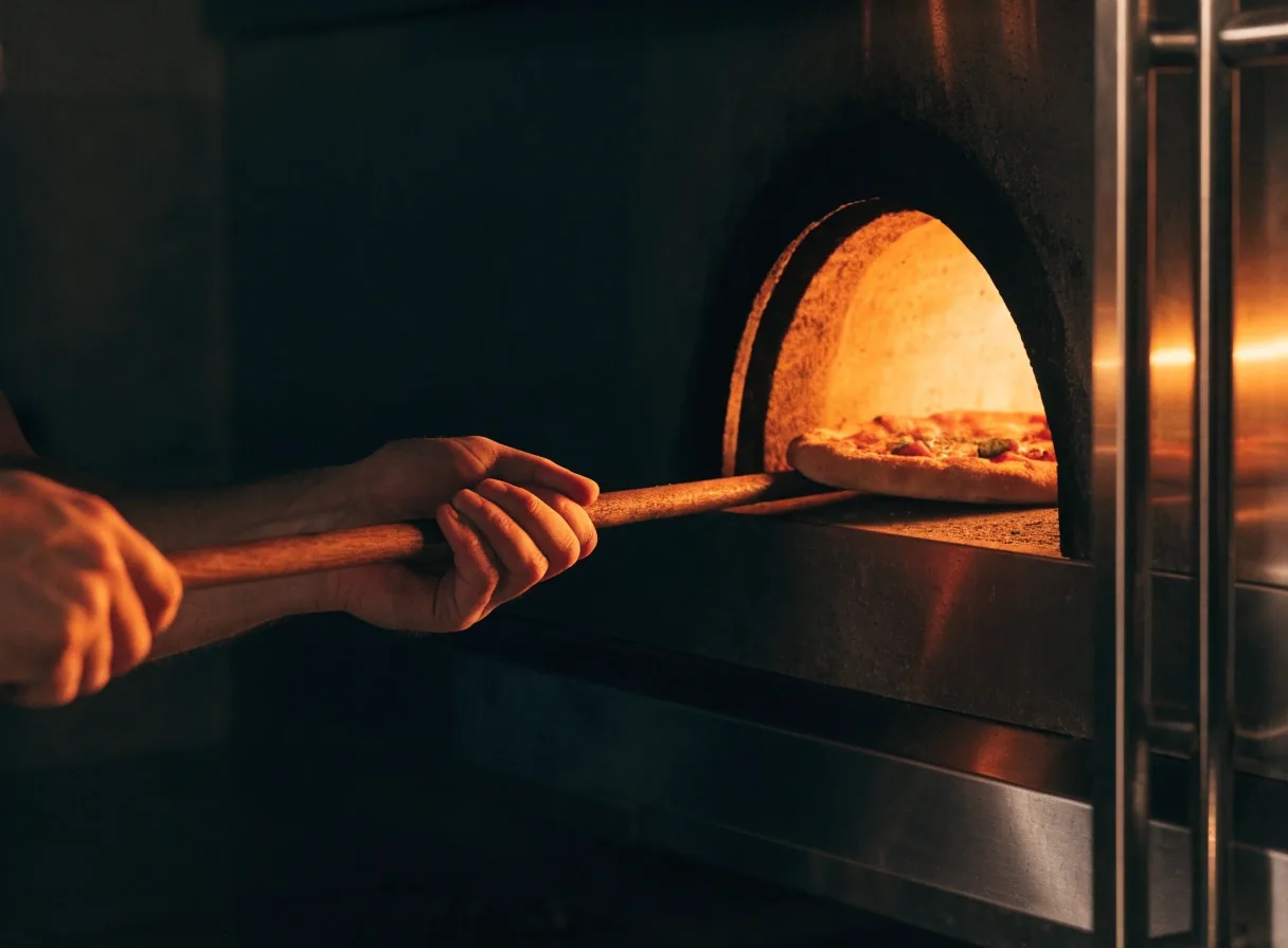 Warm oven mouth in a dark kitchen