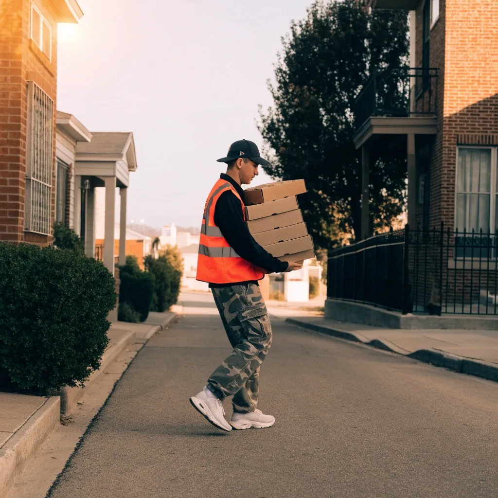 Driver at the wheel at dawn with delivery bag nearby