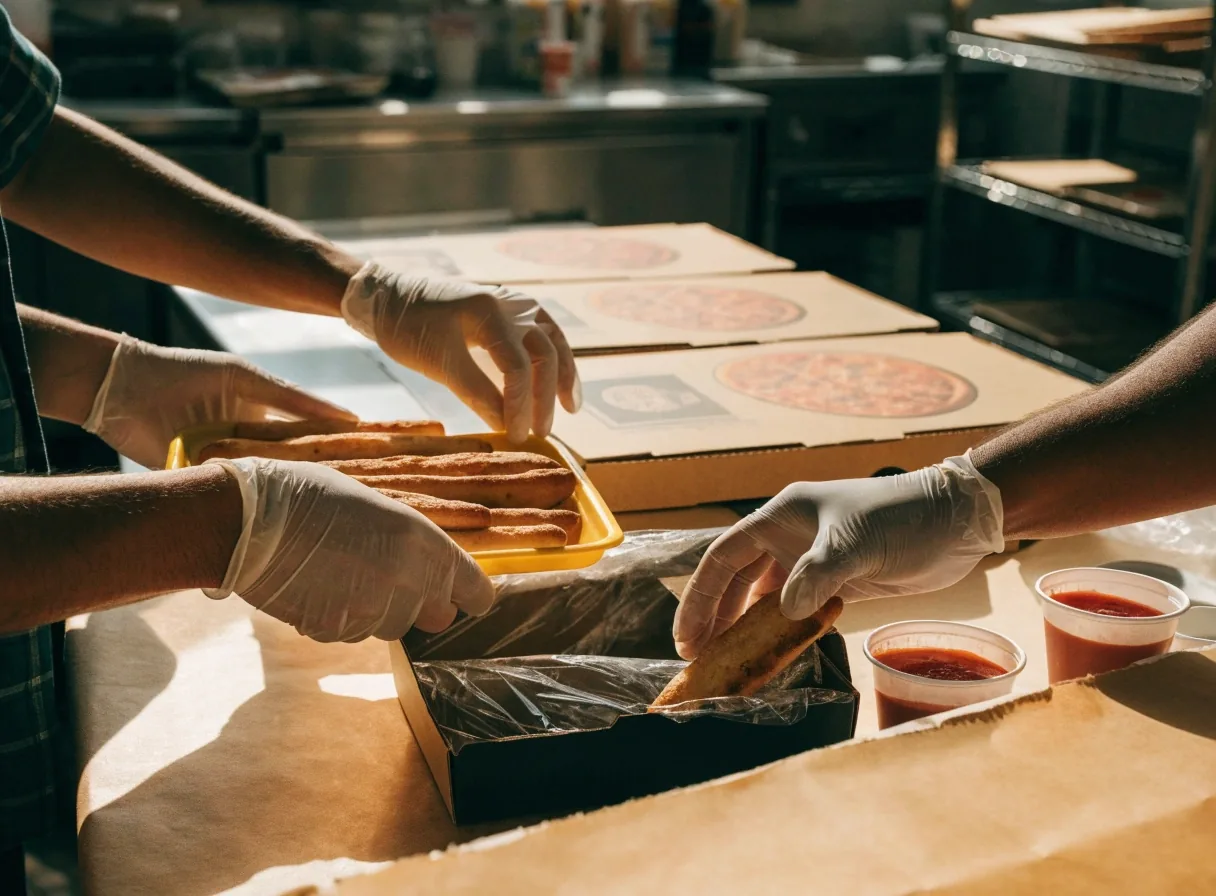 Shareable sides and dips beside delivery boxes